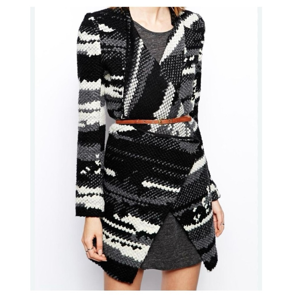 Guest Editor by Anthropologie Black and White Wool Cardigan Sweater size M